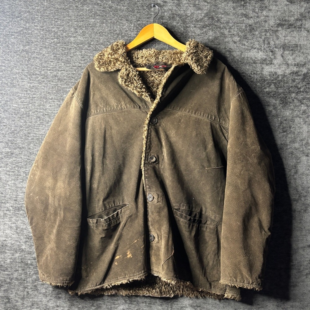 Marlboro Gear Men's Brown Suede Leather Jacket Coat Sherpa Lined Size L Western
